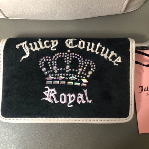 Juicy Couture Royal Liquorice/White Kingdom Mini Wristlet Purse & Wallet Set NWT - Picture 3 of 6